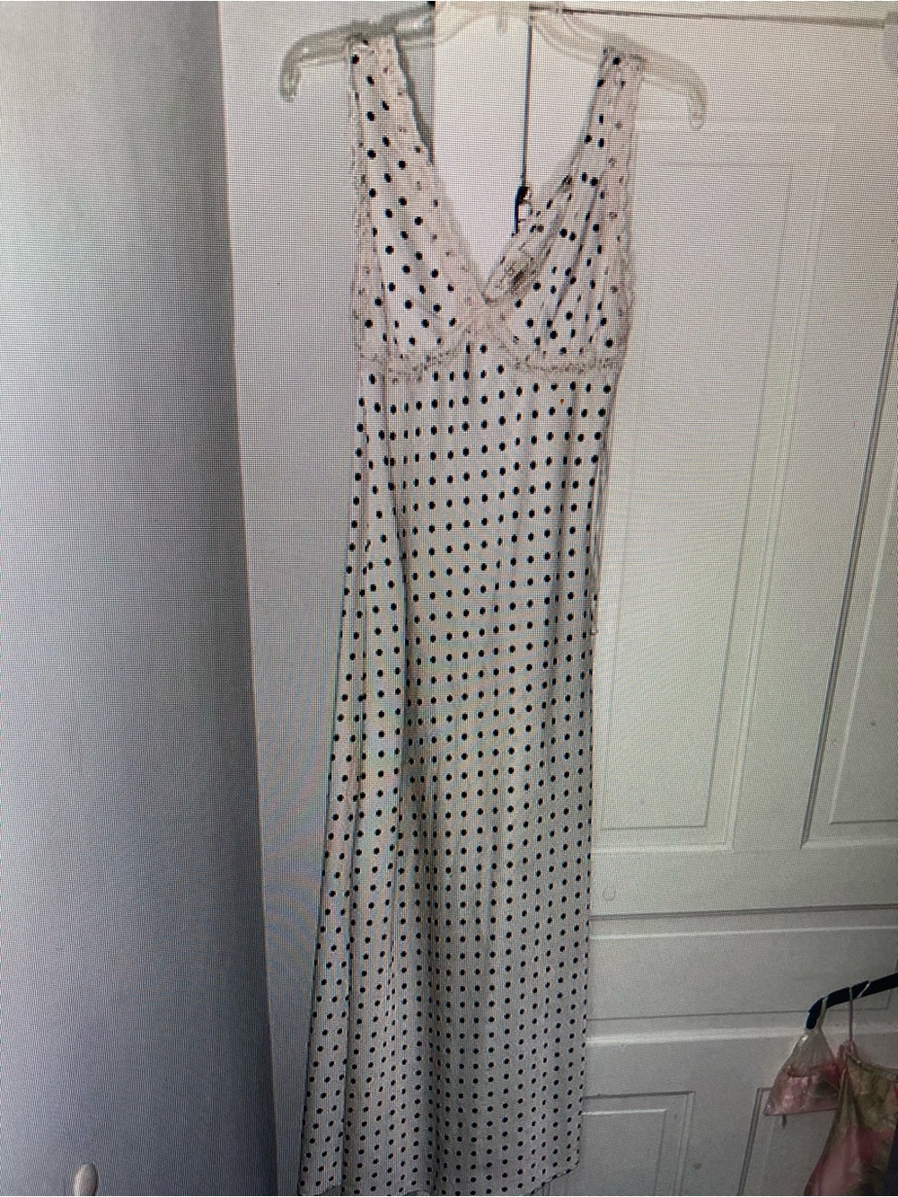 Cream Polka Dot Satin Chemise Slip with Black Dots